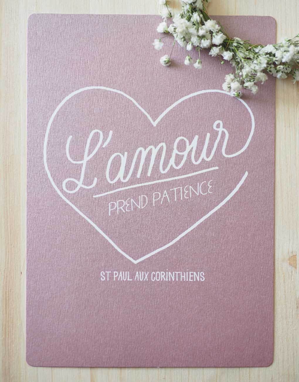 Affichette L Amour Prend Patience Rose Metallique C Catho Retro Catho Retro